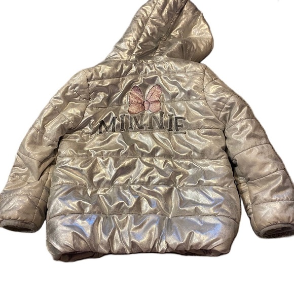 Disney Minnie Mouse Puffer Jacket Sz 5 Silver Ears Hood Full Zip Kids Coat